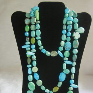 Faux Turquoise nugget necklace. 64"